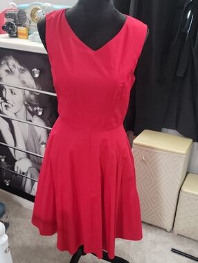 Sleeveless Red Midi Fit-and-Flare Dress